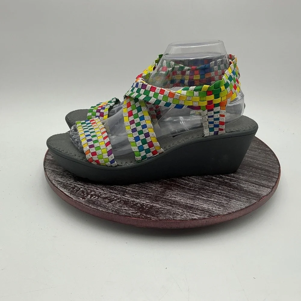 Steven‎ by Steve Madden Sandals Womens 9.5 Bingoo Rainbow Woven Wedge Platform